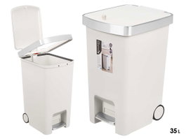 KINVARA Papelera de Pedal con Ruedas Blanca 35L