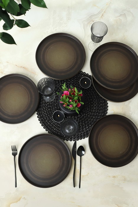 Hermia X00018267 Juego de 6 Platos de Gres Cerámico de 27 cm, Negro y Marrón