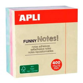 Apli Cubo Notas Adhesivas Funny 75x75 mm, 400 Hojas Colores Surtidos Pastel