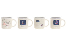 DKD Home Decor Taza Blanco Azul Marino 9.5 x 9 x 12.5 cm (12 Unidades) 350ml Porcelana Apto Microondas y Lavavajillas