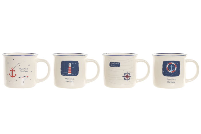 DKD Home Decor Taza Blanco Azul Marino 9.5 x 9 x 12.5 cm (12 Unidades) 350ml Porcelana Apto Microondas y Lavavajillas DKD Home Decor Taza Blanco Azul Marino 9.5 x 9 x 12.5 cm (12 Unidades) 350ml Porcelana Apto Microondas y Lavavajillas