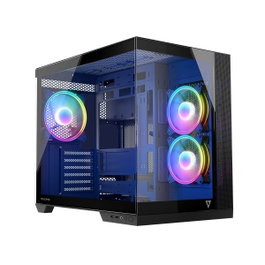 Modecom Volcano Panorama Apex ARGB 3F - Caja Midi Tower para Gaming, Blanca/Gris, 3 Ventiladores ARGB, ATX