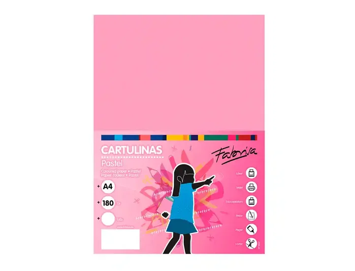 Fabrisa Pack de 50 Cartulinas Rosa A4 180g