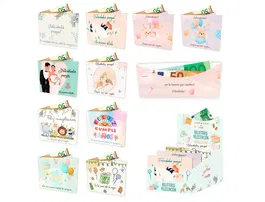 Arguval Billetero surtido plata para felicitación, bebé, bodas y cumpleaños, diseños surtidos, 11x8,5 cm