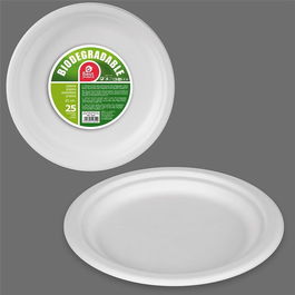 Best Products Platos de cartón blancos caña de azúcar Ø25 cm 25 unidades biodegradables extra grandes