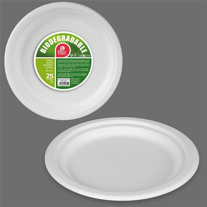 Best Products Platos de cartón blancos caña de azúcar Ø25 cm 25 unidades biodegradables extra grandes Best Products Platos de cartón blancos caña de azúcar Ø25 cm 25 unidades biodegradables extra grandes