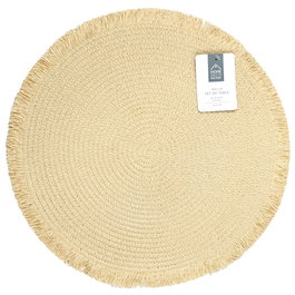 Home Deco Factory Individual Natural Beige Trenzado con Flequillo Diámetro 38 cm