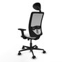 Silla de oficina Zulema con mecanismo Sincro tapizada con Tela color Blanco y malla color Gris. Equipada con lumbar 1D, Brazos 2D, Cabecero Fijo y Ruedas 65mm nailon