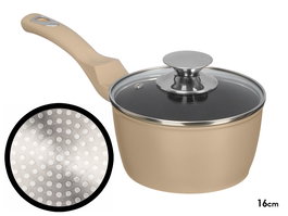 Kinvara Cazo de Inducción Forjado 16 cm Beige, Mango Tacto Suave, Aluminio EN601, Base 3.1 mm, 34.5 x 17 x 10 cm (Set de 6)
