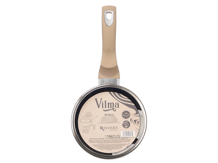 Kinvara Cazo de Inducción Forjado 16 cm Beige, Mango Tacto Suave, Aluminio EN601, Base 3.1 mm, 34.5 x 17 x 10 cm (Set de 6)