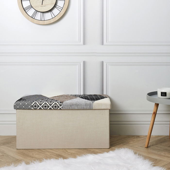 Home Deco Factory Banco-Puf Plegable Patchwork Asiento Extra con Almacenamiento Medidas 76x38 cm Home Deco Factory Banco-Puf Plegable Patchwork Asiento Extra con Almacenamiento Medidas 76x38 cm