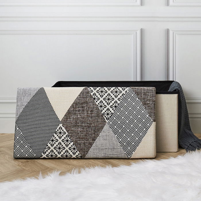 Home Deco Factory Banco-Puf Plegable Patchwork Asiento Extra con Almacenamiento Medidas 76x38 cm Home Deco Factory Banco-Puf Plegable Patchwork Asiento Extra con Almacenamiento Medidas 76x38 cm