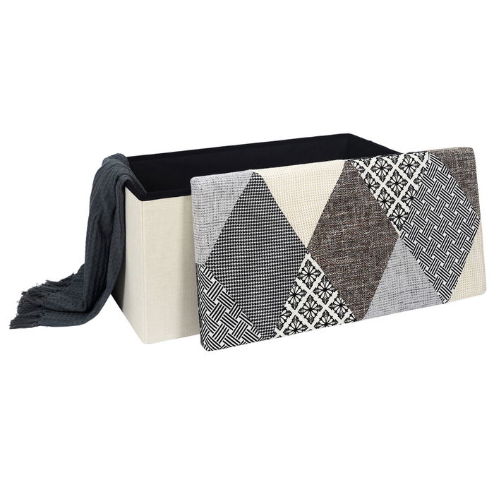 Home Deco Factory Banco-Puf Plegable Patchwork Asiento Extra con Almacenamiento Medidas 76x38 cm Home Deco Factory Banco-Puf Plegable Patchwork Asiento Extra con Almacenamiento Medidas 76x38 cm