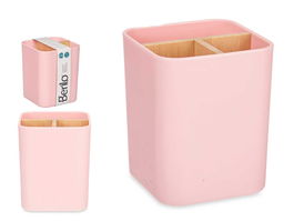 Berilo Organizador Cuadrado 3 Huecos Bambu Rosa 9 x 11 x 9 cm (Set de 6)