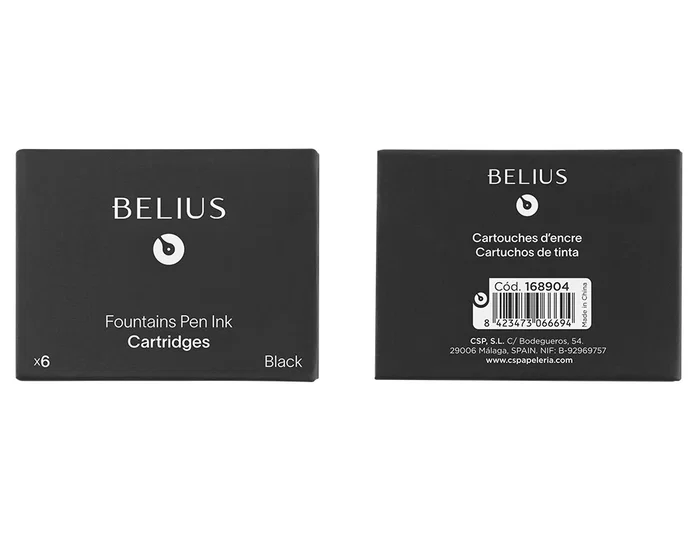 Belius Caja 6 Cartuchos Tinta Estilografica Negro Universal Estándar