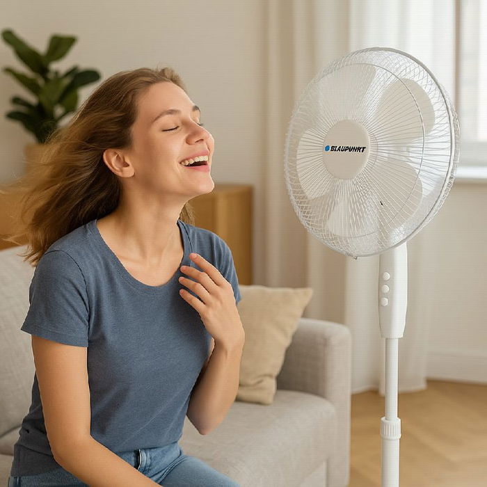 BLAUPUNKT Ventilador de Pie, 5 Aspas, Base Cruzada, 45W