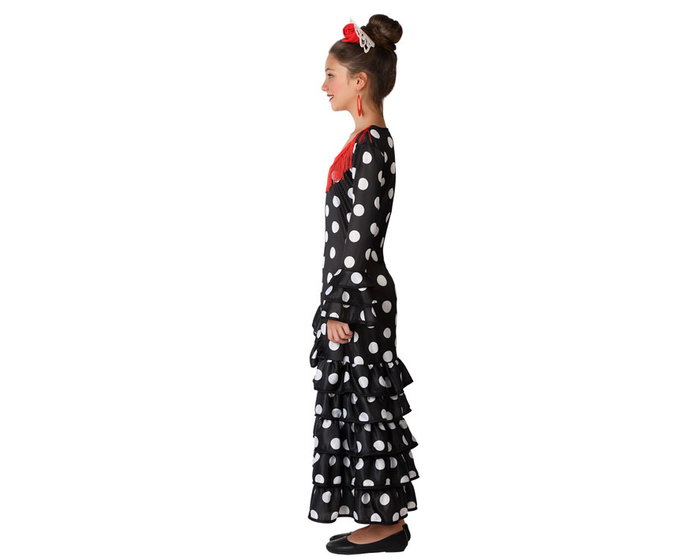 Paises del Mundo Disfraz Flamenca Sevillana Niña Infantil Negro Lunares Rojos 10-12 Años