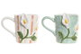 DKD Home Decor Set de 4 Tazas de Dolomita Lirio Blanco y Azul Celeste