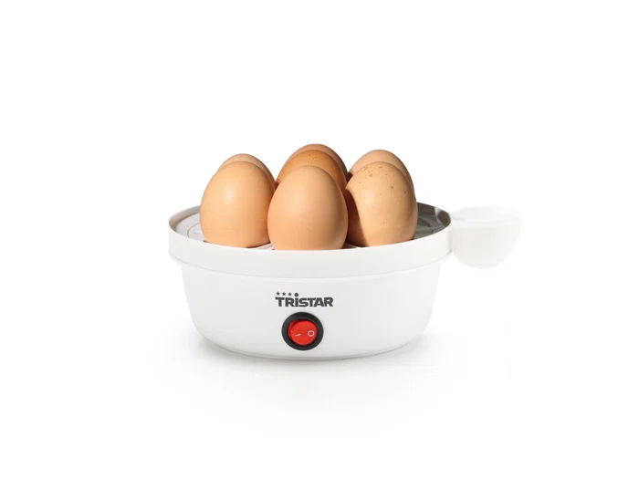 Tristar EK-3074 Cocedor de Huevos Automático, 7 Huevos, 350 W, con Vaso Medidor y Perforador, Blanco y Transparente