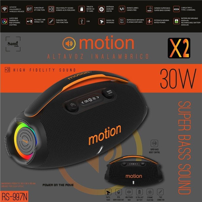 SAMI Altavoz Multimedia MOTION X2 30W XL, Color Negro, Potencia 30W