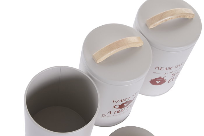 DKD Home Decor Surtido de 3 Botes para Galletas de Metal y Bambú