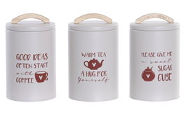 DKD Home Decor Surtido de 3 Botes para Galletas de Metal y Bambú