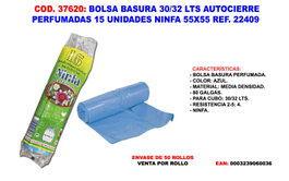NINFA Bolsas de Basura Perfumadas con Autocierre 30/32 L 55x55 cm