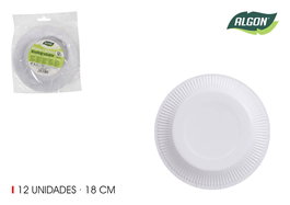 Algon Set 12 Platos Cartón Redondos L/Soja 18 cm (36 Unidades)