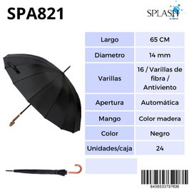 SPLASH BY AVANT Paraguas splash cab largo 16v antiviento negro