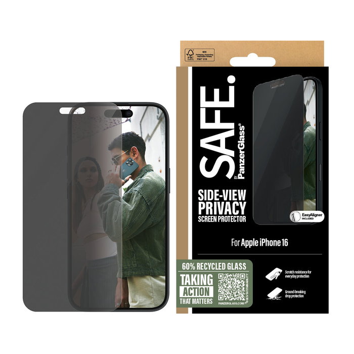 PanzerGlass SAFE. by ® 2-Way Privacy Screen Protector iPhone 16 | 15 Ultra-Wide Fit