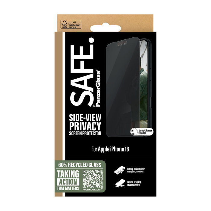 PanzerGlass SAFE. by ® 2-Way Privacy Screen Protector iPhone 16 | 15 Ultra-Wide Fit