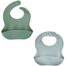 Thermobaby AAAMI10102 Set de 2 Baberos de Silicona Verde Cactus + Gris