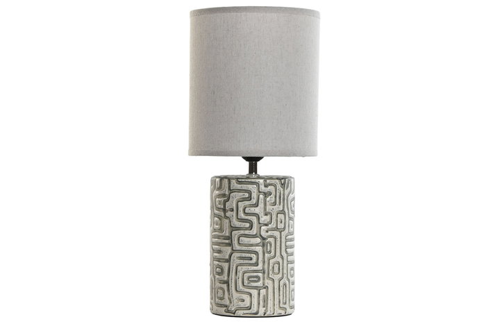 DKD Home Decor Lámpara de Sobremesa de Cerámica y Lino Blanco