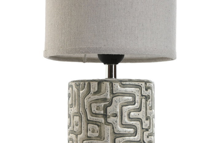 DKD Home Decor Lámpara de Sobremesa de Cerámica y Lino Blanco