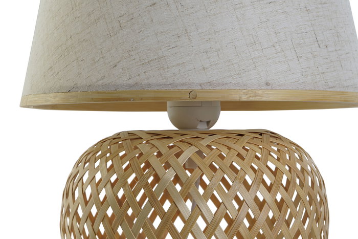 DKD Home Decor Lámpara Sobremesa Blanco Natural 24 x 34 x 24 cm Bambú Poliéster E27 Tela