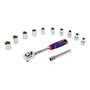 Workpro Juego de Carraca y Vasos ½ Pulg, 12 Piezas, Acabado Brillante, Métrico - Incluye Llave, Vasos 10-22 mm y Barra Extensión 127 mm