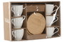 DKD Home Decor Set de 6 Tazas de Café de Porcelana y Bambú Blancas Naturales 220ml
