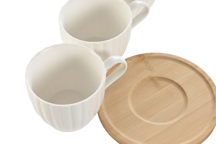 DKD Home Decor Set de 6 Tazas de Café de Porcelana y Bambú Blancas Naturales 220ml