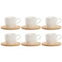 DKD Home Decor Tazas de Cafe de Porcelana y Bambu Blancas Naturales Set de 6 Piezas 220ml 8 x 7 x 11 cm