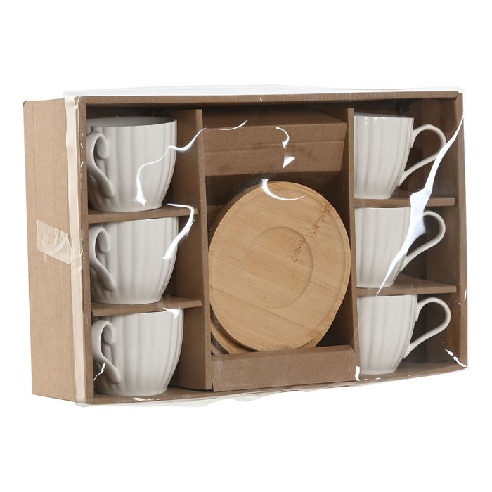 DKD Home Decor Set de 6 Tazas de Café de Porcelana y Bambú Blancas Naturales 220ml