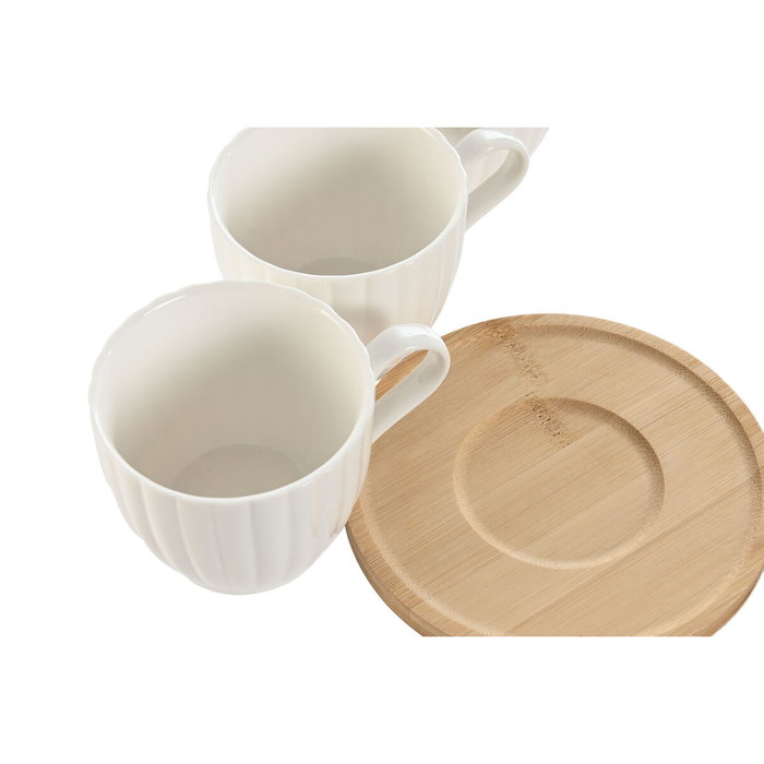 DKD Home Decor Set de 6 Tazas de Café de Porcelana y Bambú Blancas Naturales 220ml