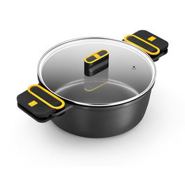 Bra Cacerola Alta Aluminio Fundido Daily Pro Ø20 cm Antiadherente Tricapa con Tapa Cristal y Asas Silicona para Todas las Fuentes de Calor