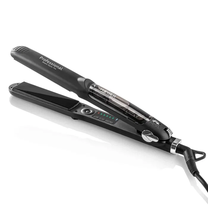 Haeger HS-45B.007A Plancha de Pelo con Vapor, Placas de Titanio, 6 Ajustes de Calor 140-230°C, Pantalla, Apagado Automático, Cable 2.5m, Negro