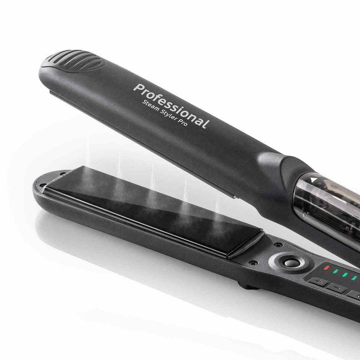 Haeger HS-45B.007A Plancha de Pelo con Vapor, Placas de Titanio, 6 Ajustes de Calor 140-230°C, Pantalla, Apagado Automático, Cable 2.5m, Negro