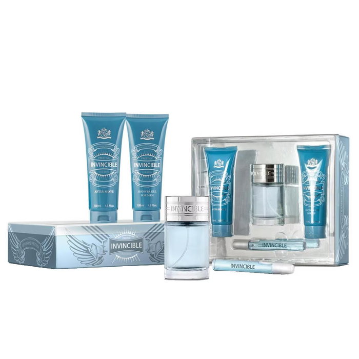 Set New Brand: Invincible, Eau De Toilette, For Men, 100 ml + Invincible, Eau De Toilette, For Men, 10 ml + Invincible, Cleansing, Shower Gel, All Over The Body, All Skin Types, 130 ml + Invincible, After-Shave Gel, 100 ml Set New Brand: Invincible, Eau De Toilette, For Men, 100 ml + Invincible, Eau De Toilette, For Men, 10 ml + Invincible, Cleansing, Shower Gel, All Over The Body, All Skin Types, 130 ml + Invincible, After-Shave Gel, 100 ml