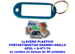 Llavero Portaetiquetas de Plástico Azul 38x60 mm con Anilla