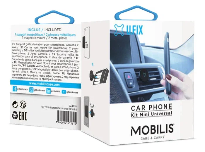 Mobilis U.FIX Soporte Pasivo para Coche para Teléfono Móvil/Smartphone Negro - Soporte para Rejilla de Ventilación