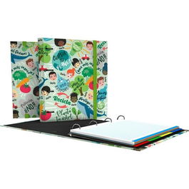 Grafoplás Carpebook Revolution Green 4 Anillas 35mm A4 Cartón Plastificado con 100 Hojas Cuadriculadas y 4 Separadores