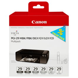 Canon PGI29 Multipack Tinta Negro, Gris Oscuro, Gris, Gris Claro, Negro Mate, Foto Negro Original para PIXMA PRO-1