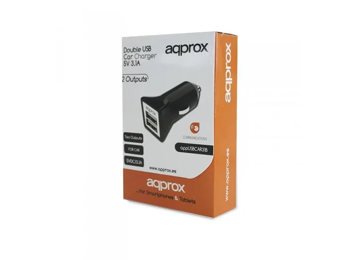 Approx APPUSBCAR31B Cargador de Coche 2 Puertos USB 3.1A Total 5V para Smartphone, Tablet, GPS, Reloj Negro y Gris